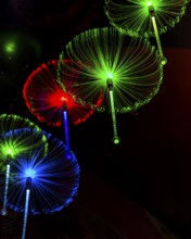 Green, blue and red glass thread lights, Wat Phra That Sorn Kaew Buddhist temple complex,