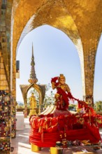 Round arch pavilions decorated with colorful mosaics and glass works of art, including a gilded