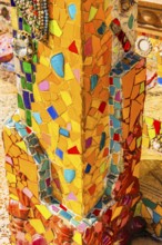 Column decorated with colorful mosaics, Buddhist temple complex Wat Phra That Sorn Kaew, Phetchabun