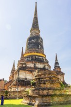 Prang high temple tower, historic Buddhist temple complex, Ayutthaya, Thailand