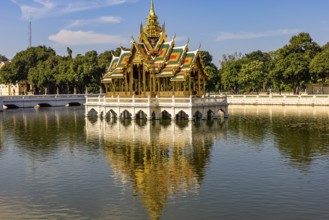 Open gilded pavilion, Buddhist temple complex, Thai King's Summer Palace, Bang Pa-In, near