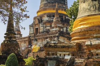 High temple tower, Prang, historic Buddhist temple complex, Ayutthaya, Thailand