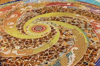 A floor area decorated with colorful mosaic tiles, Buddhist temple complex Wat Phra That Sorn Kaew,