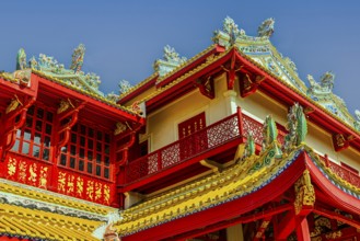 Roof structure with red beams, Wehat-Chamrun Residence, Thai King's Summer Palace, Bang Pa-In, near
