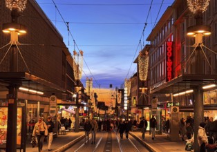 The Christmassy illuminated Bahnhofstraße on a Sunday evening, Witten, Ruhr region, North
