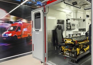 View of an ambulance, working world exhibition DASA, Dortmumd, Ruhr region, North Rhine-Westphalia,