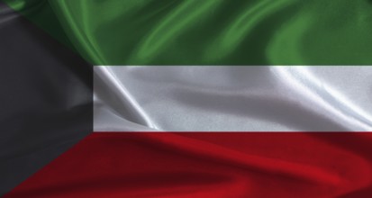 National flag of Kuwait with cloth texture. Kuwaiti flag with realistic texture background