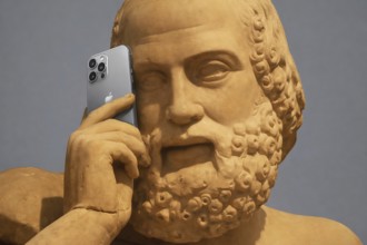 Partially AI-generated, head of the statue of the seer, east gable of the Temple of Zeus,