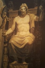 Figure of the golden elf-legged statue of Zeus, ancient statue of Zeus on an ornate throne,