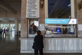 Istanbul, Turkey 10th November 2022 Turkish railways international ticket sales counter at Sirkeci