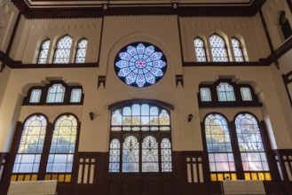 Istanbul, Turkey 10th November 2022 Beautiful stained glass windows inside a waiting room at