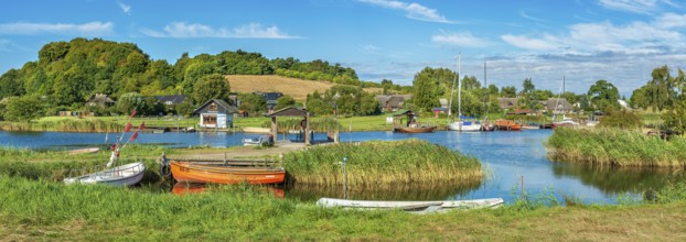 Rowing boats and sailboats in the harbor on the ferry of Moritzdorf, OT of Sellin, Mönchgut