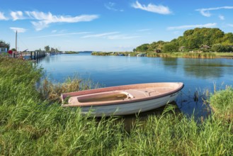 Rowing boat in the harbor on the ferry from Moritzdorf, OT of Sellin, Mönchgut peninsula, Rügen