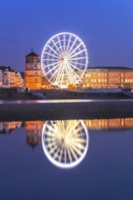 Banks of the Rhine, Castle Tower and Ferris Wheel, Düsseldorf, North Rhine-Westphalia, Germany