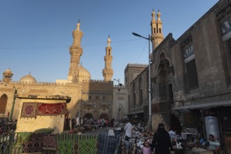 Cairo, Egypt. July 2nd 2024 A busy street market beside Al Ahzar Mosque and the Khan el Khalili