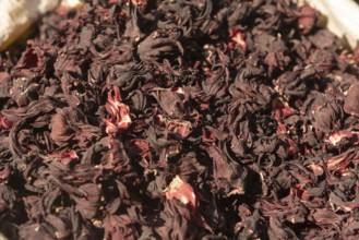 Dried Hibiscus flower petals for sale in the Spice Market in Cairo. Hibiscus is used for treating