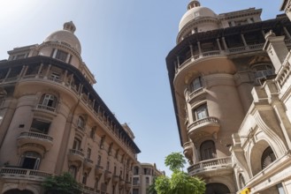 Classic Cairo architecture with details showing beautiful covered balconies and domed roofs,