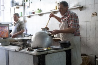 Cairo, Egypt. April 10th 2018 Mashed fava beans known as Fuul, Traditional Egyptian street food