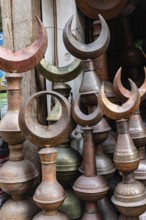 Cairo, Egypt. December 5th 2022 Copper and Brass minaret tops for sale at a shop in Islamic Cairo