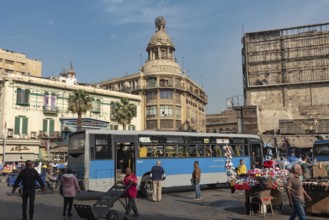 Cairo, Egypt. December 7th 2022 Busy Traffic crossing Attaba Square in front of the famous Tiring