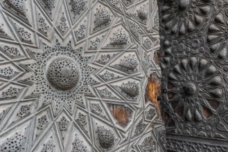 Beautiful Islamic geometric designed ancient wooden door of historical monument in the Egyptian