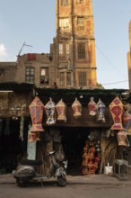 Cairo, Egypt. December 5th 2022 Traditional Egyptian ramadan lamps for sale at a workshop in the