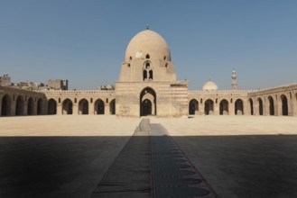 The interior architecture of the courtyard and dome of Ibn Tulin Mosque in Cairo, one of the oldest