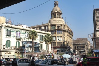 Cairo, Egypt. December 7th 2022 Busy Traffic crossing Attaba Square in front of the famous Tiring