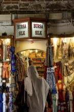 Bursa, Turkey. April 21st 2014 Shopping for silk inside Koza Han, Bursa, Turkey