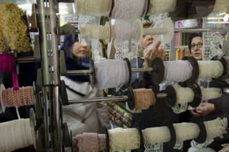 Bursa, Turkey. April 21st 2014 Shopping for lace in the Bazaar, Bursa City, Turkey