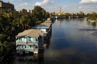 Cairo, Egypt. January 6th 2013 Floating House Boats on the River Nile, Zamalek, Cairo, Egypt