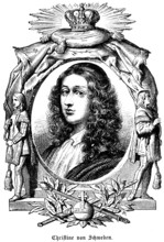 Christina of Sweden (1626-1689) Queen of Sweden, high nobility, ban on witch trials, conversion to