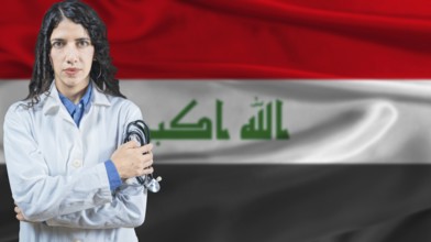 Iraqi national health system, Medical professional on Iraq flag background