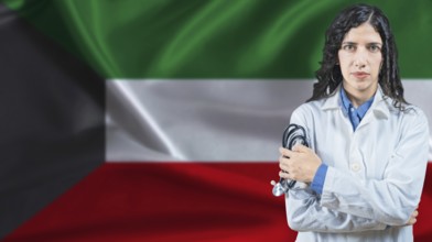 Kuwaiti national health system, Medical professional on Kuwait flag background