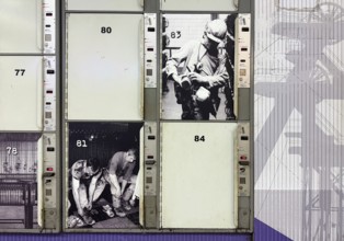 Luggage locking systems at the main train station in Gelsenkirchen designed with traditional mining