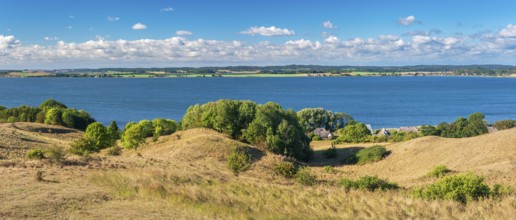 Hilly landscape in the Zicker Mountains, including Zicker Alps, view over the lagoon landscape, in
