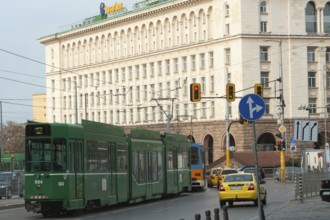 Sofia, Bulgaria. April 6th 2019 Tram and Traffic in Sofia City Center, Bulgaria