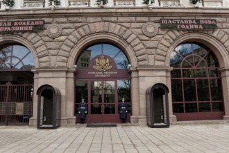 Sofia, Bulgaria. December 28th 2017 Bulgarian guards outside the Presidents Office in the Bulgarian