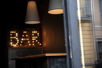Sofia, Bulgaria. April 6th 2019 Neon Bar Sign, Pub in Sofia, Bulgaria
