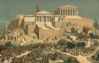 Victory Parade in Historic Greece, Athens, authentic, digitally restored reproduction from a 19th