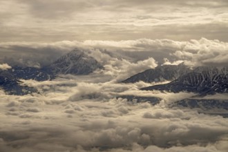 View from the North Range of the Karwendel Mountains looking south, Innsbruck is under cloud cover,