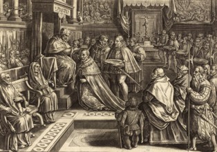 History of the Medici, picture shows the coronation of Cosimo I de' Medici by Pope Pius V in 1569