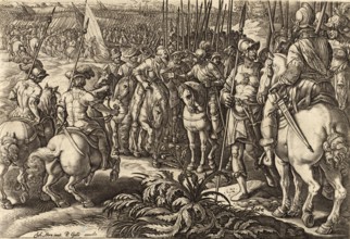 History of the Medici, Giovanni de' Medici on horseback talking to the leader of the Swiss troops.