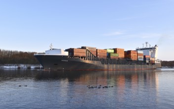 Container ship GERDA sails in the Kiel Canal, NOK, Kiel Canal, Kiel Canal, Schleswig-Holstein,