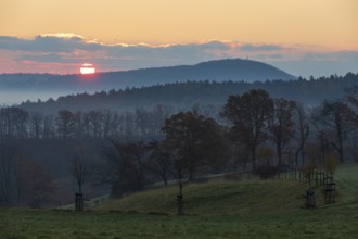 Sunrise with Windberg on an autumn morning, Freital, Saxony, Germany