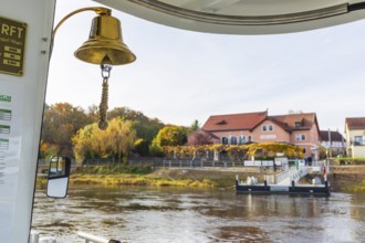 On the new Klarisse electric Elbe ferry on the Elbe between Niederlommatzsch and Diesbar-Seußlitz,