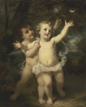 Hugues Merle (1822 - 1881), French painter: The Butterfly, Catching Butterflies, two small