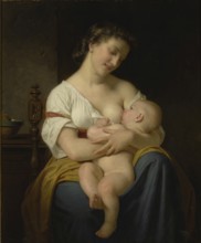 Hugues Merle (1822 to 1881), French painter: Mother And Child (1869), Mother tenderly holding her
