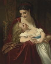 Hugues Merle (1822 to 1881), French painter: Maternal Affection (1867), tender scene between a