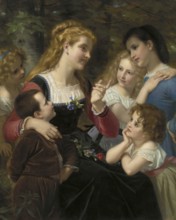 Hugues Merle (1822 to 1881), French painter: The Storyteller, Children's Stories, Contes enfantines